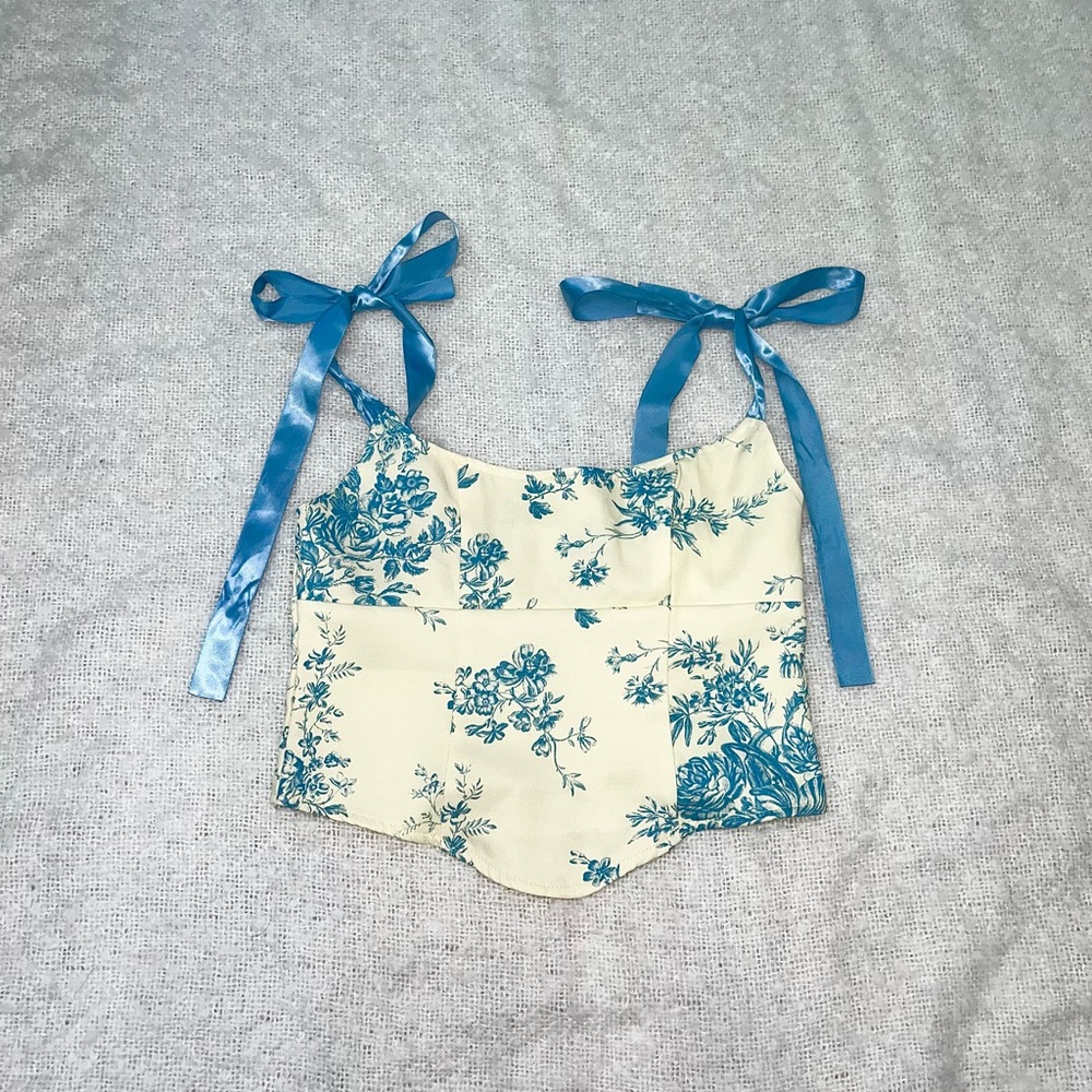 Pretty little thing yellow and blue floral corset top